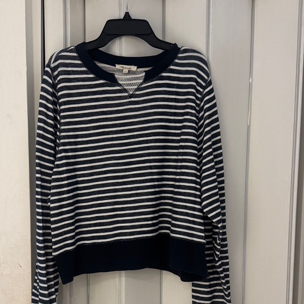 Madewell Navy and White Knit Sweater